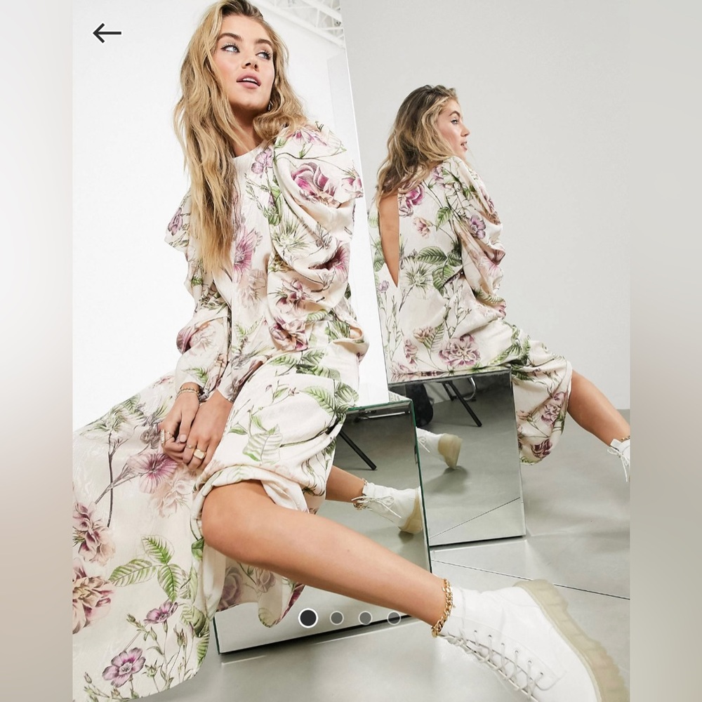 ASOS Edition Satin Midi Dress in Pink Large Floral Print